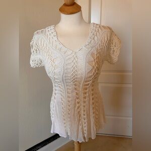 Vivid Importers White Crochet Blouse | Boho Small